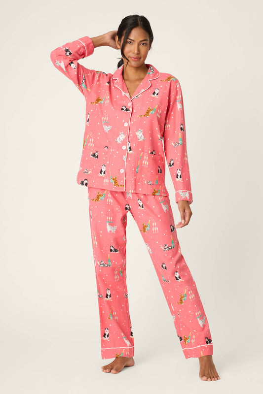 Let's Get Fizzical 3-Piece Flannel PJ Set - DARK CORAL