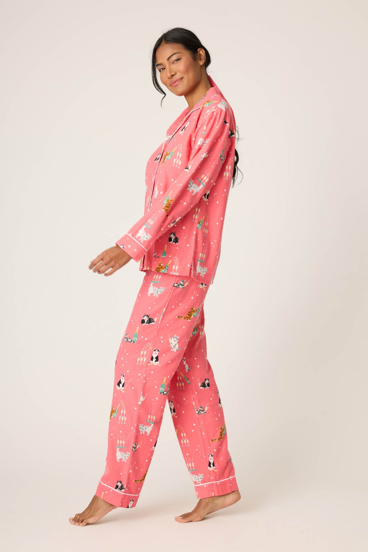 Let's Get Fizzical 3-Piece Flannel PJ Set - DARK CORAL