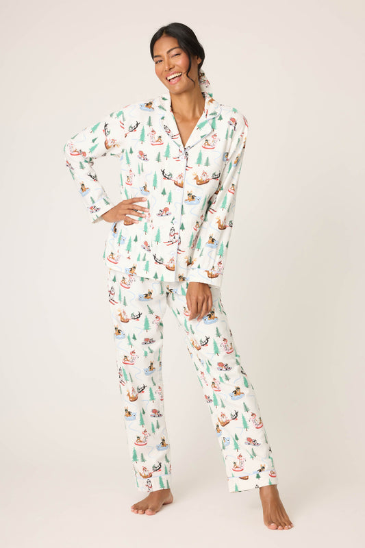 Sleigh All Day 3-Piece Flannel PJ Set - WHITE