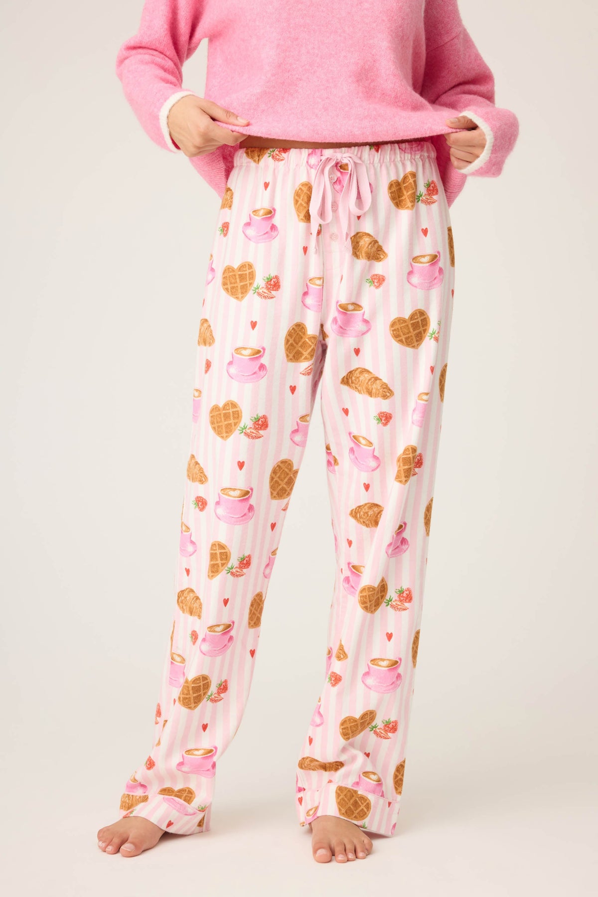 Brunch Club Breakfast Print Flannel Pant - PINK