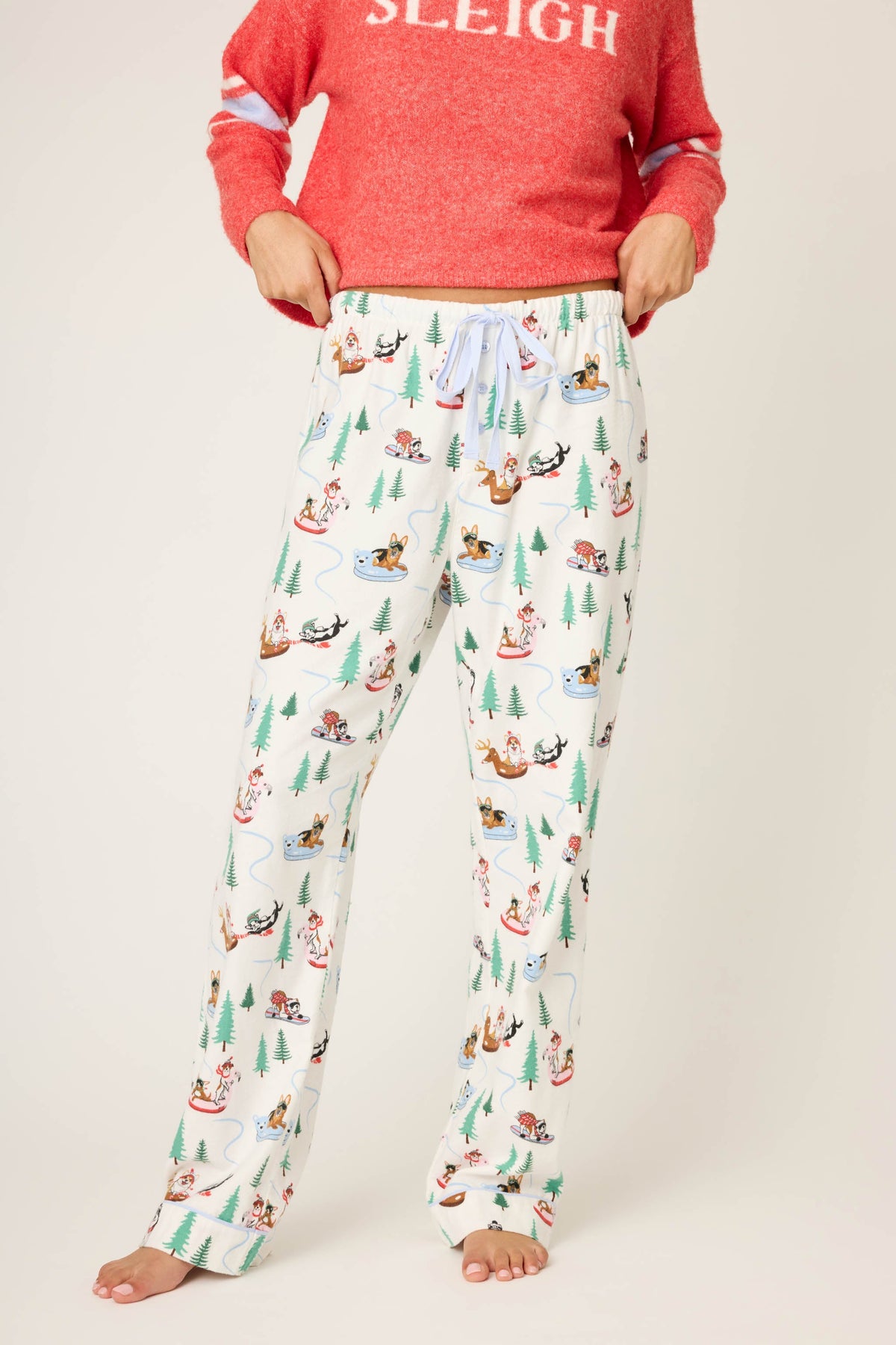 Sleigh All Day Winter Print Flannel Pant - WHITE