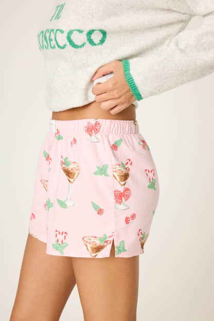 Tini Time Drink Print Flannel Shorts - BALLET PINK