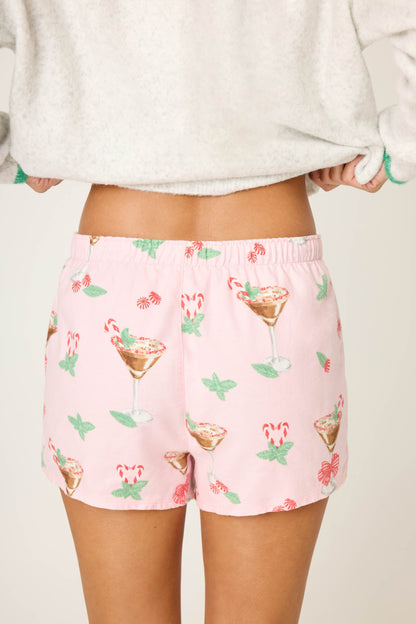 Tini Time Drink Print Flannel Shorts - BALLET PINK