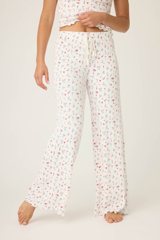 La Rose Ditsy Floral Print Open Leg Pants - IVORY
