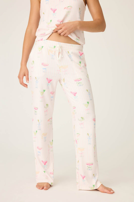 Pretty Punch Cocktail Print Open Leg Pants - BABY PINK