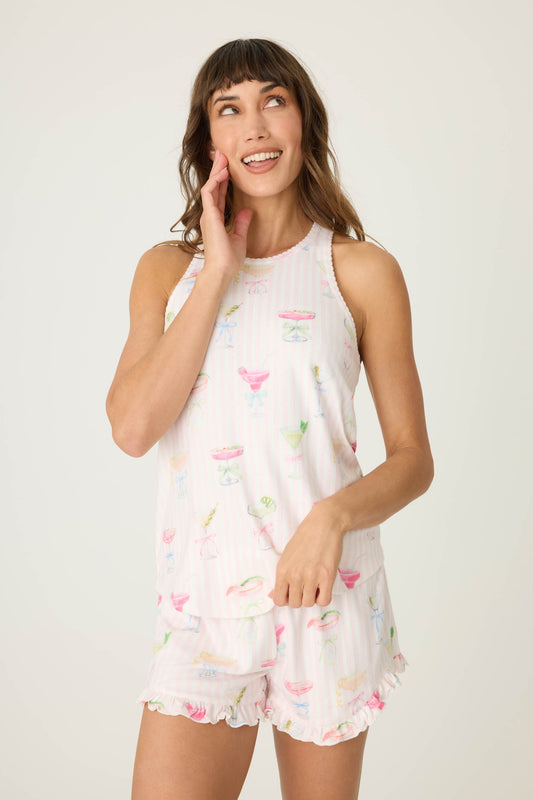 Pretty Punch Cocktail Print Racerback Tank Top - BABY PINK