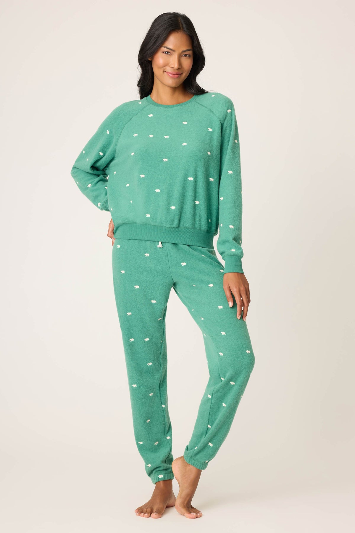 The Outsider Embroidered Bear Fleece Sweatshirt - FOREST