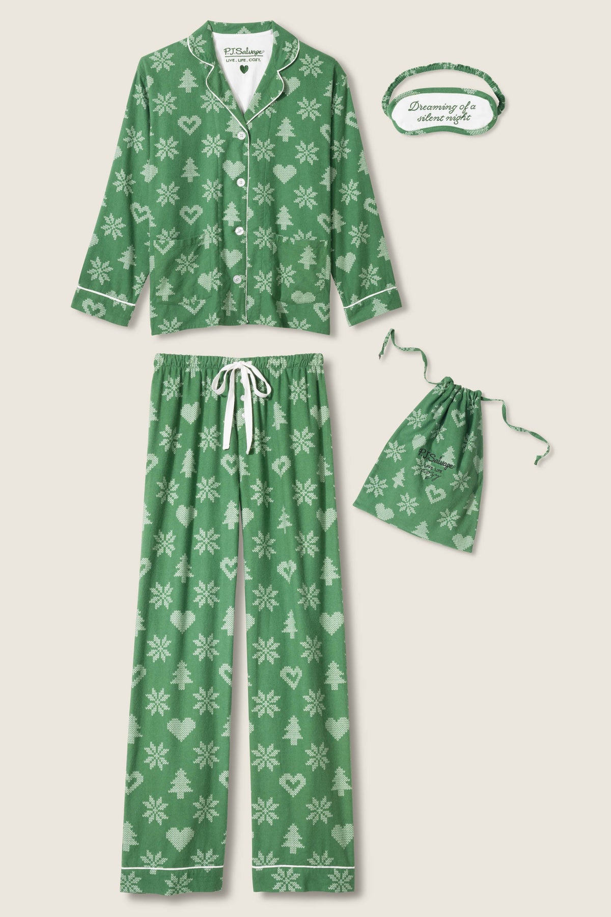 4-Piece Tree & Heart Print Flannel Gift Set - FAIRWAY