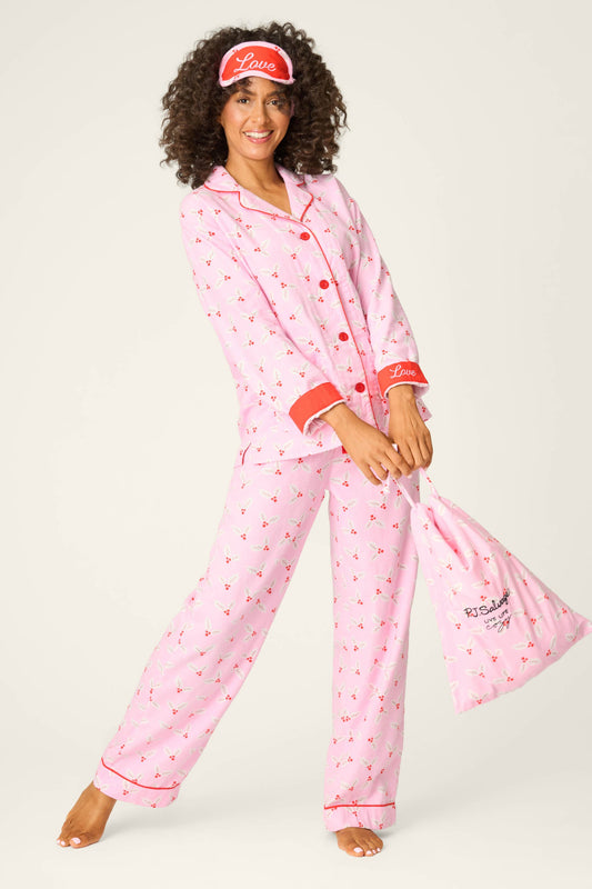 4-Piece Mistletoe Print Flannel Gift Set - PINK
