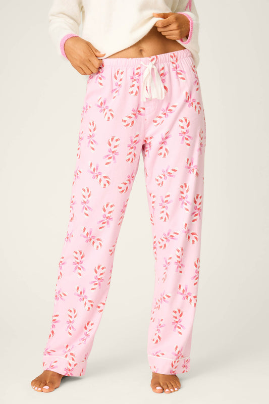 Sweeter Than Sugar Candy Cane Print Flannel Pants - BABY PINK