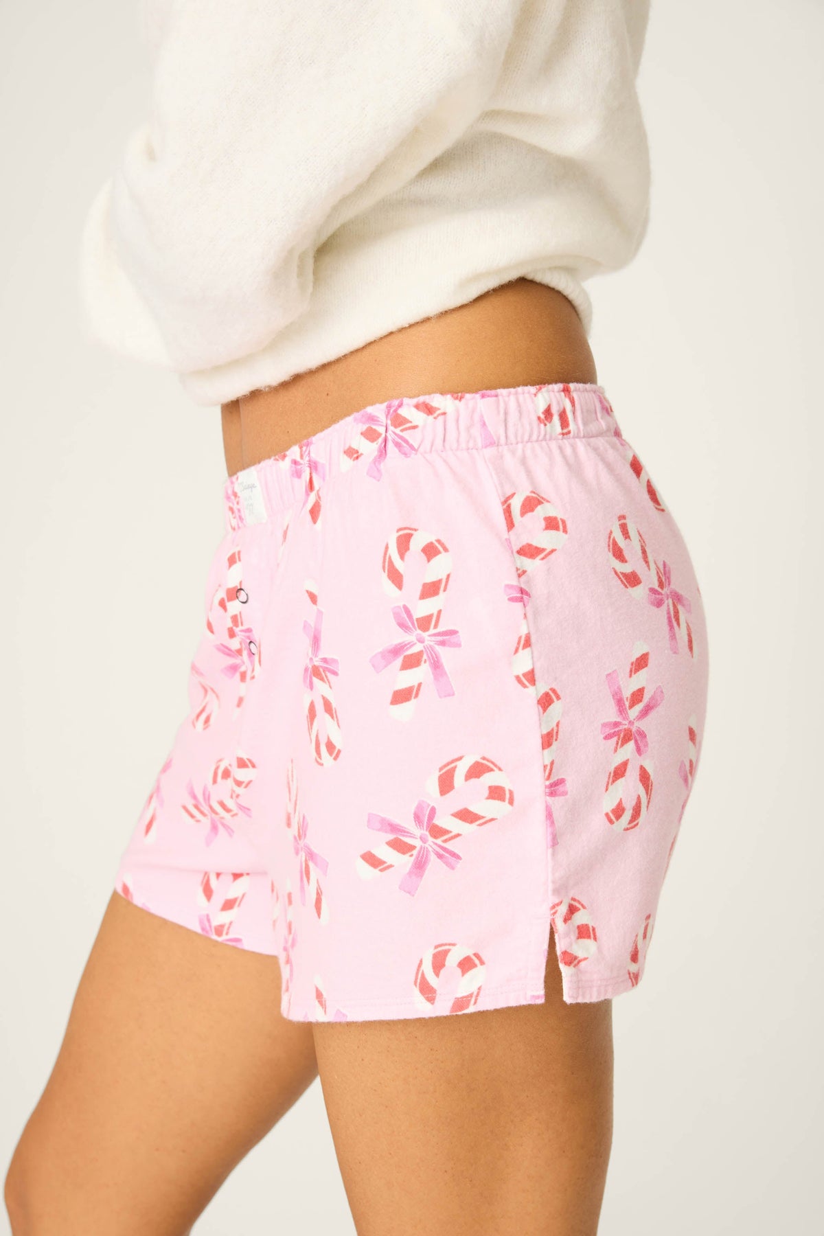 Sweeter Than Sugar Candy Cane Print Flannel Shorts - BABY PINK