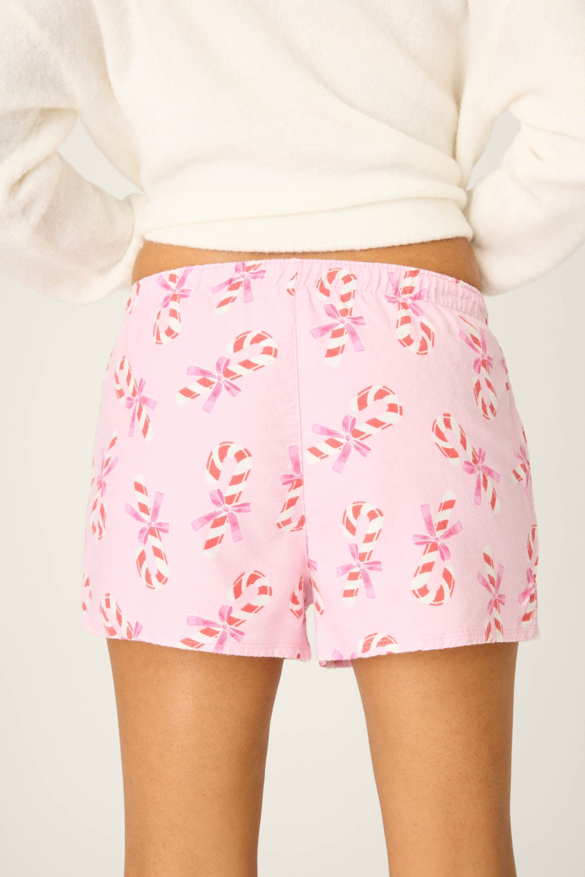 Sweeter Than Sugar Candy Cane Print Flannel Shorts - BABY PINK