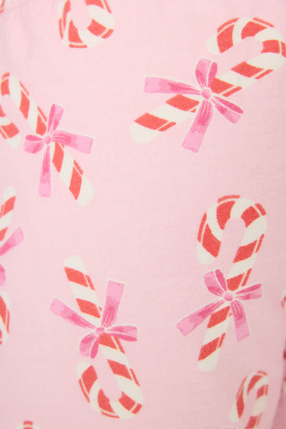 Sweeter Than Sugar Candy Cane Print Flannel Shorts - BABY PINK