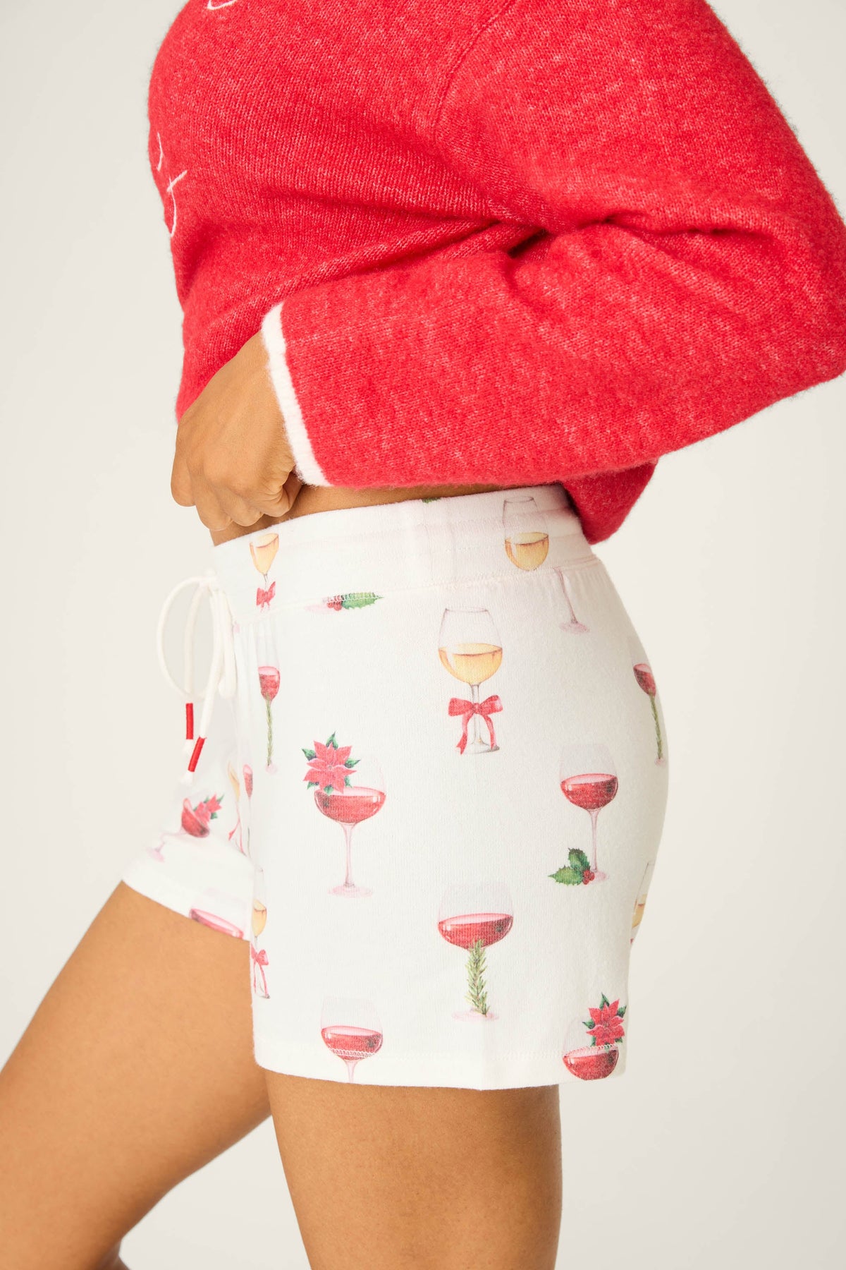 Let's Get Toasty Holiday Wine Print Shorts - IVORY