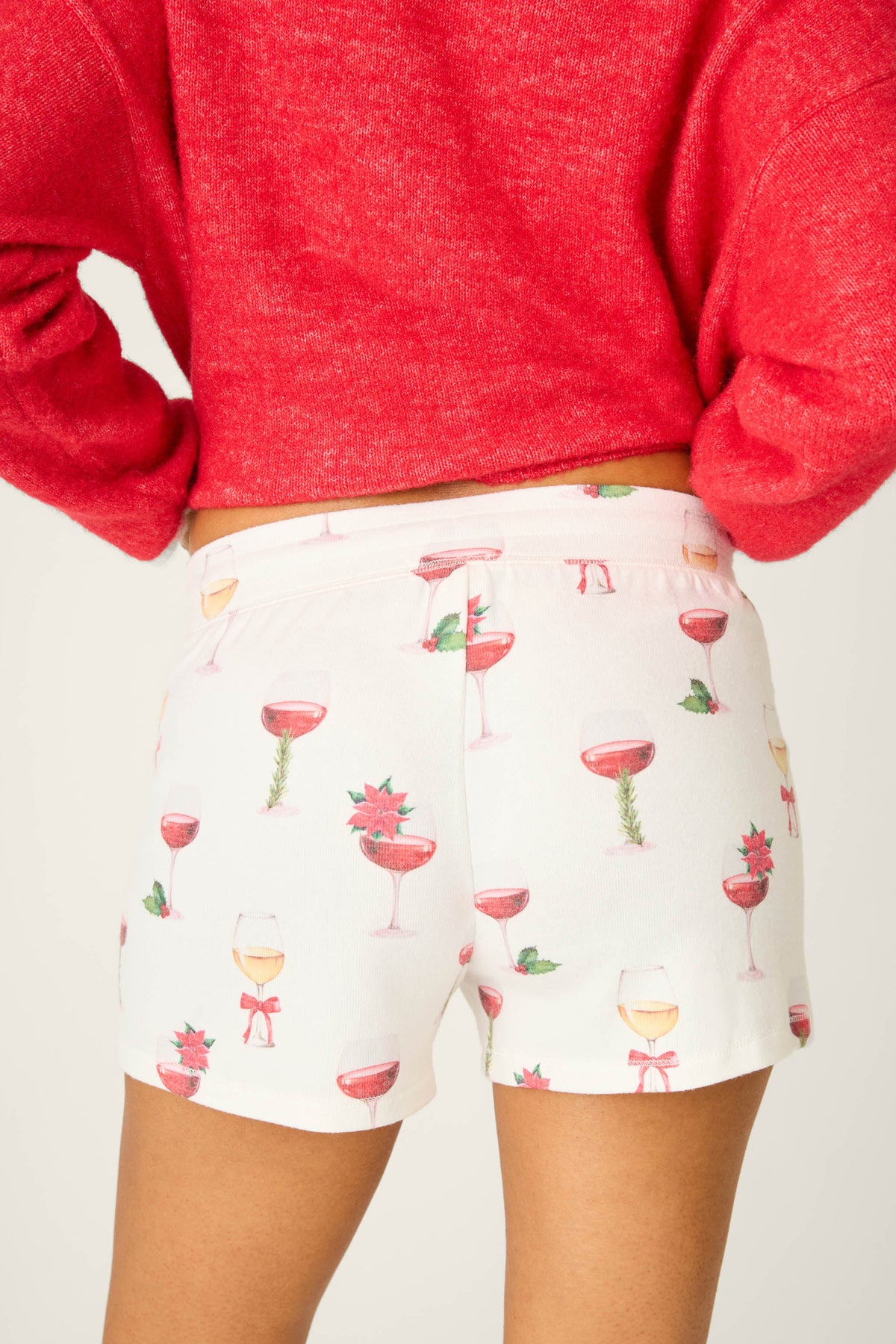Let's Get Toasty Holiday Wine Print Shorts - IVORY