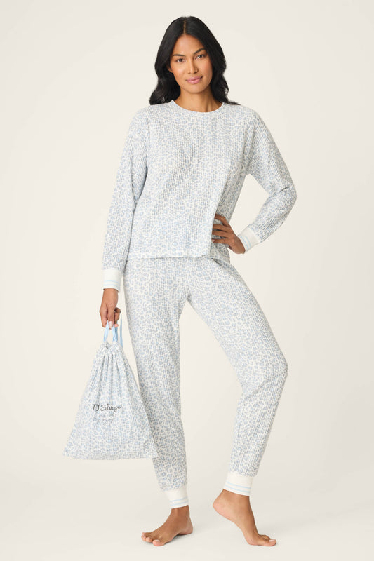 3-Piece Leopard Print Thermal Velour PJ Set - IVORY