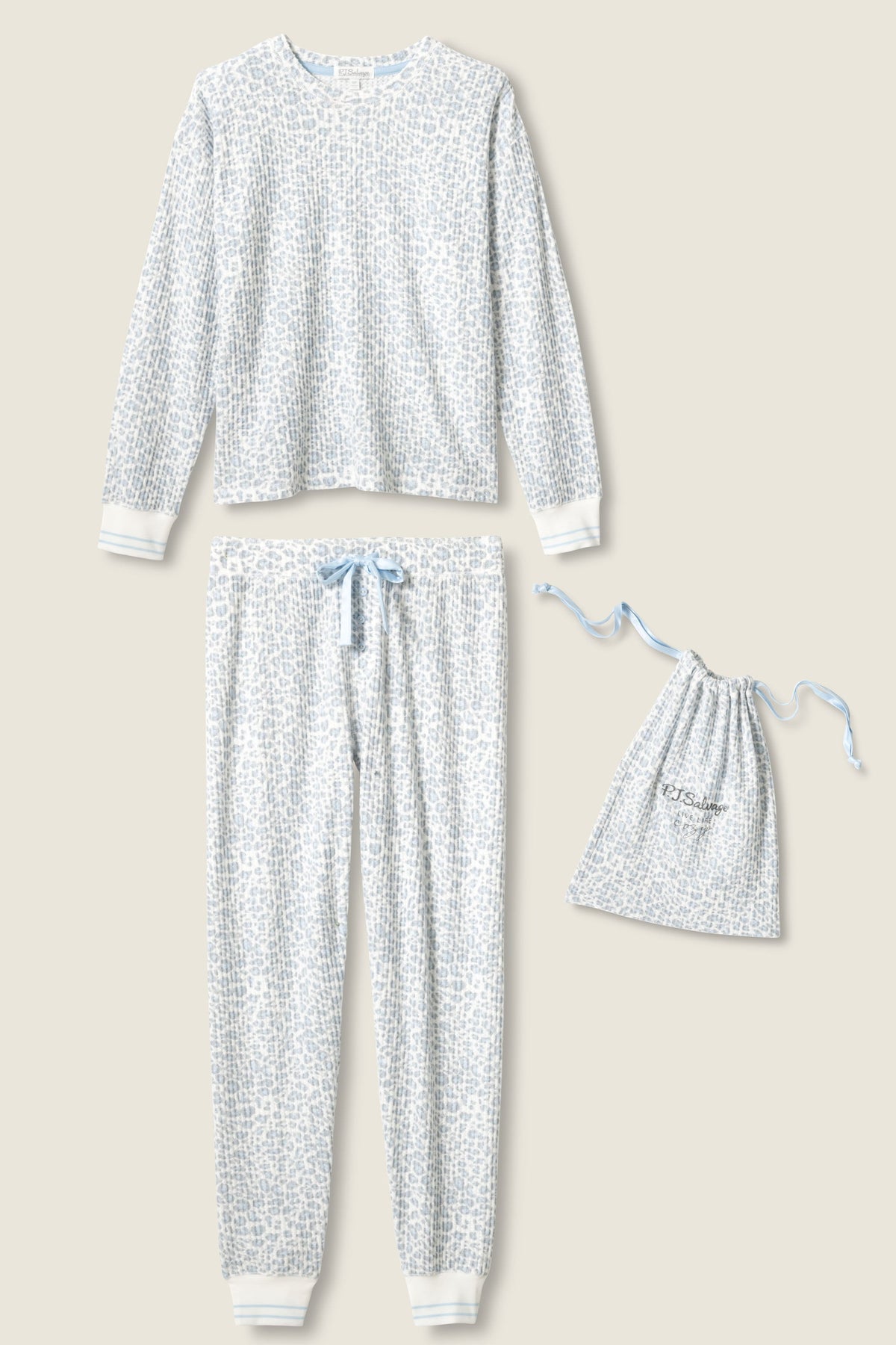 3-Piece Leopard Print Thermal Velour PJ Set - IVORY