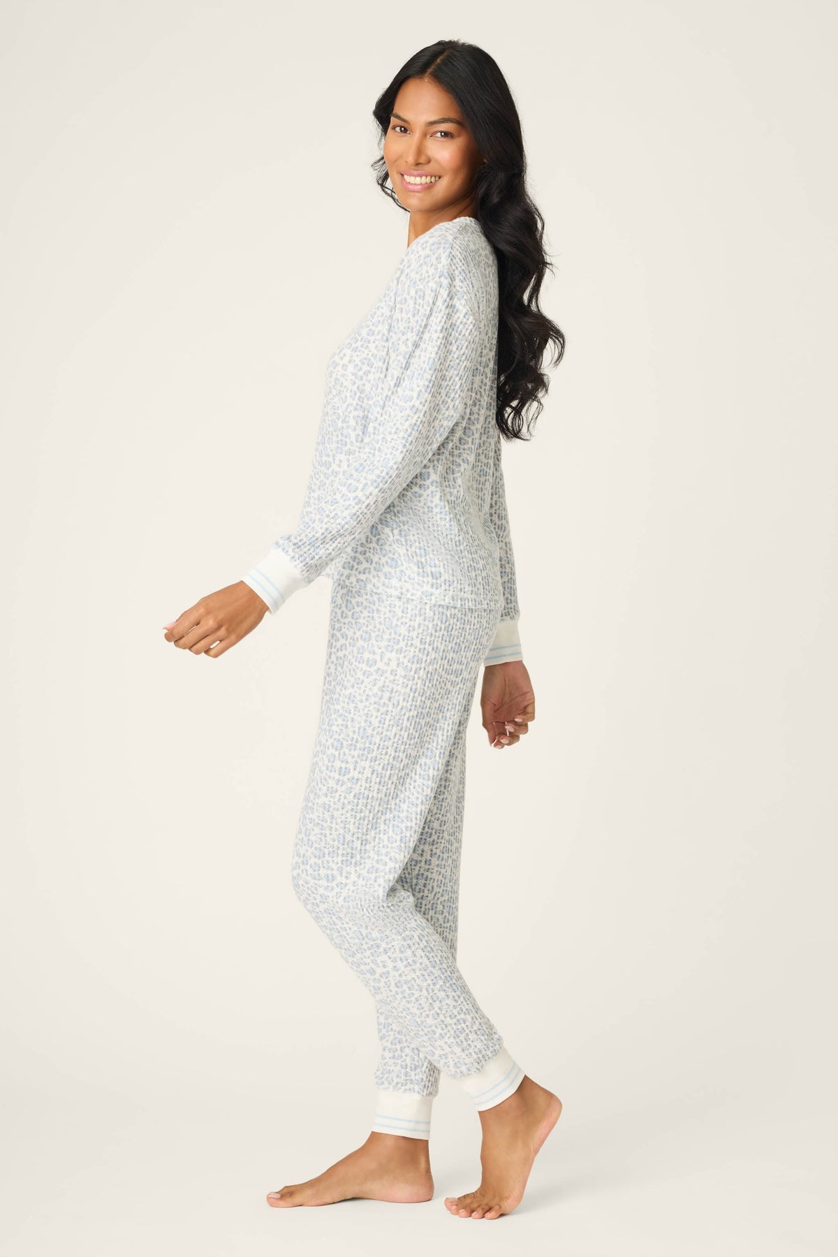 3-Piece Leopard Print Thermal Velour PJ Set - IVORY