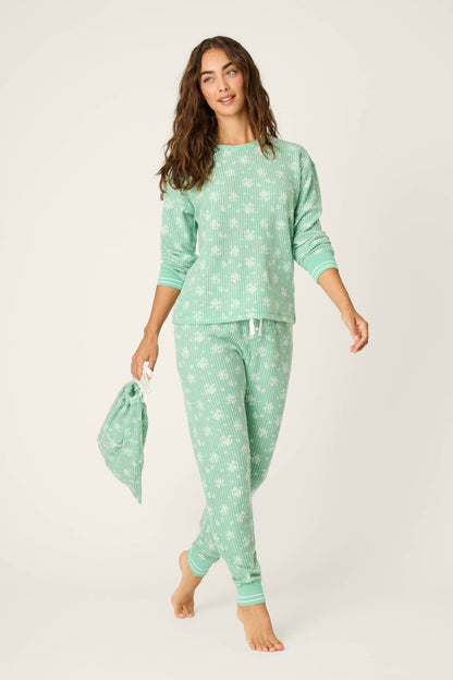 3-Piece Snowflake Print Thermal Velour PJ Set - WINTER GREEN