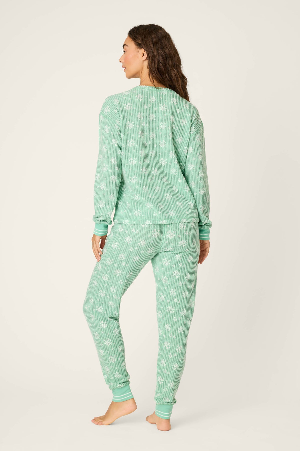3-Piece Snowflake Print Thermal Velour PJ Set - WINTER GREEN