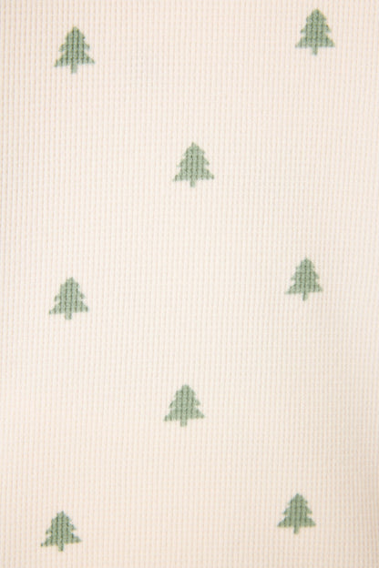 4-Piece Tree Print Waffle Lounge Set - NATURAL