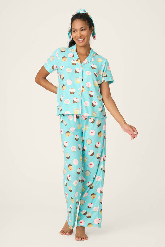 Sweet Life Cupcake Print 3-Piece PJ Set - BRIGHT AQUA
