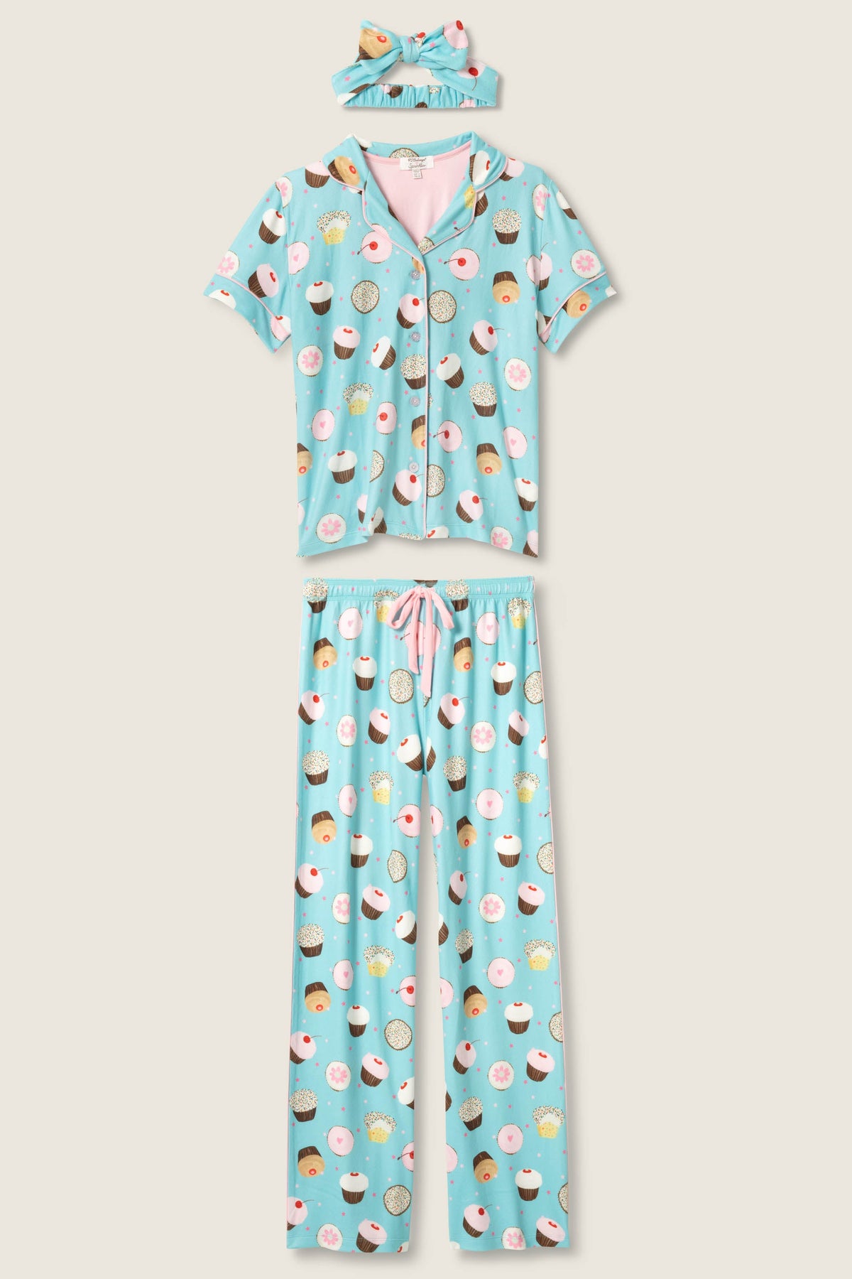 Sweet Life Cupcake Print 3-Piece PJ Set - BRIGHT AQUA