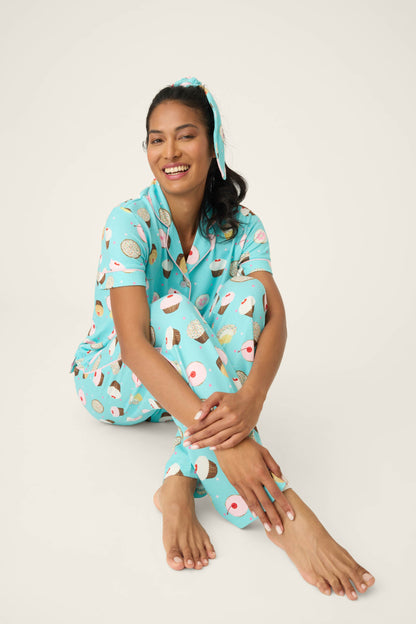 Sweet Life Cupcake Print 3-Piece PJ Set - BRIGHT AQUA