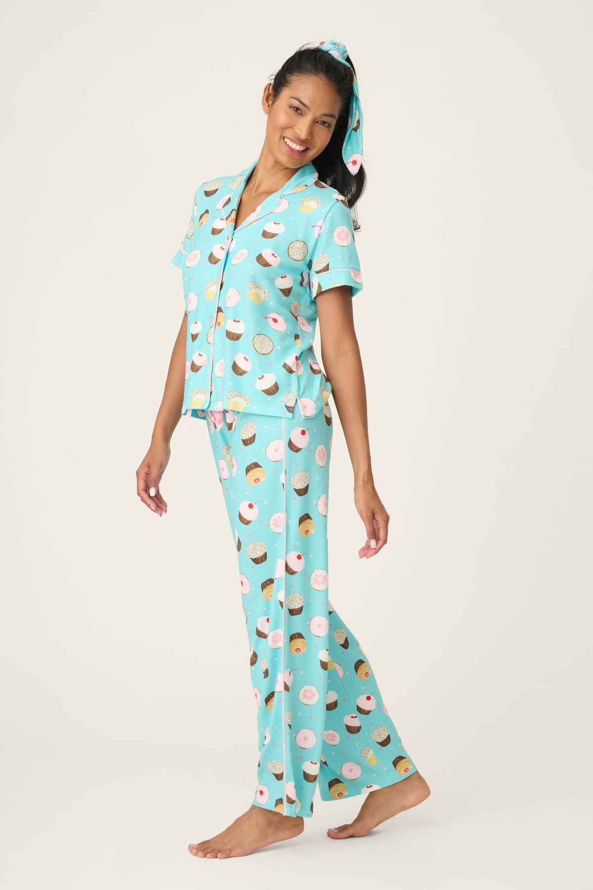 Sweet Life Cupcake Print 3-Piece PJ Set - BRIGHT AQUA