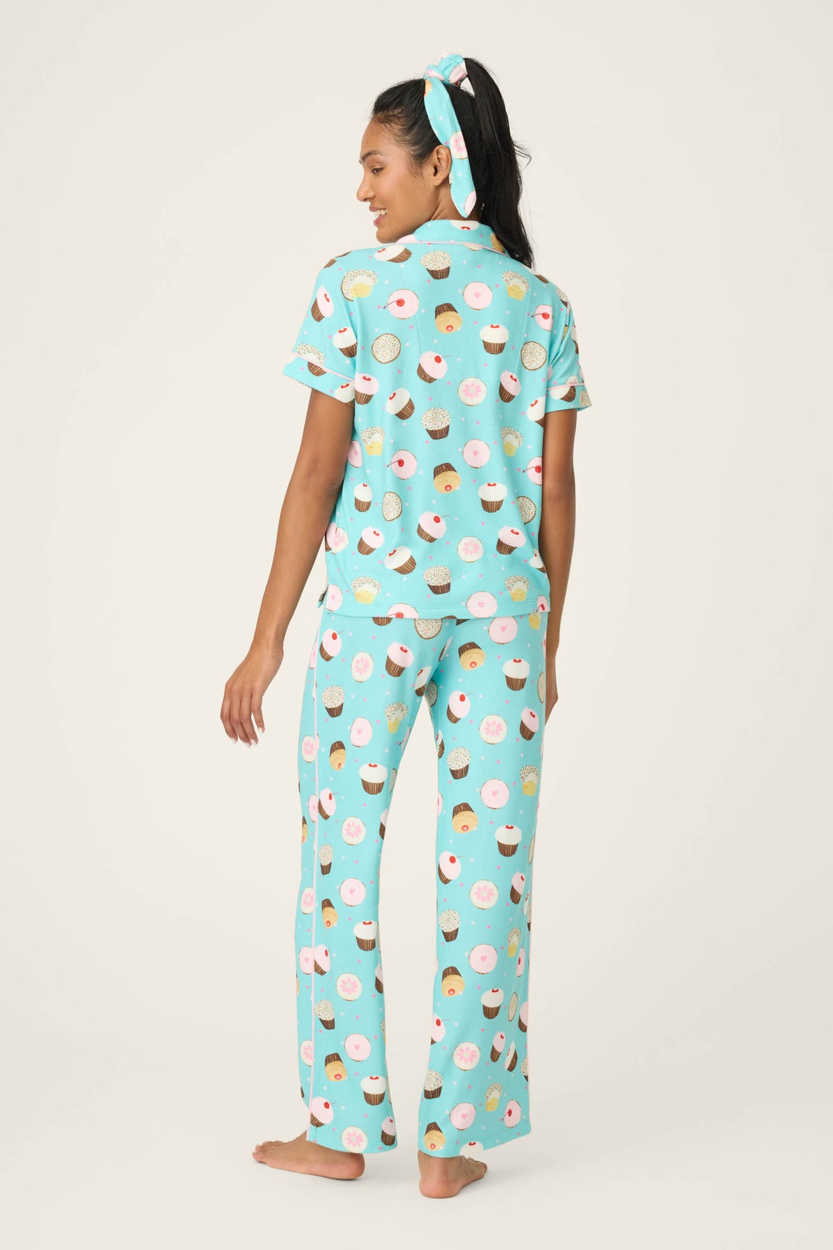 Sweet Life Cupcake Print 3-Piece PJ Set - BRIGHT AQUA