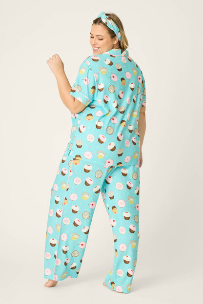 Sweet Life Cupcake Print 3-Piece Plus Size PJ Set - BRIGHT AQUA