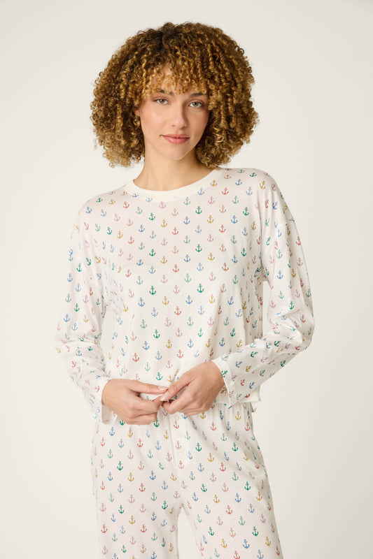 Meet Me By The Sea Anchors Aweigh Long Sleeve Top - IVORY