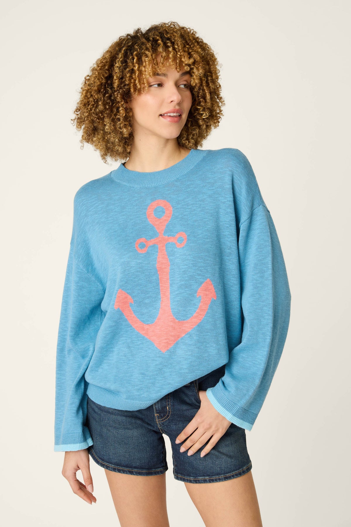 Meet Me By The Sea Anchor Down Sweater - MARINE BLUE