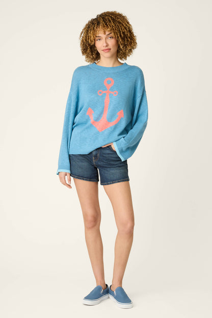 Meet Me By The Sea Anchor Down Sweater - MARINE BLUE