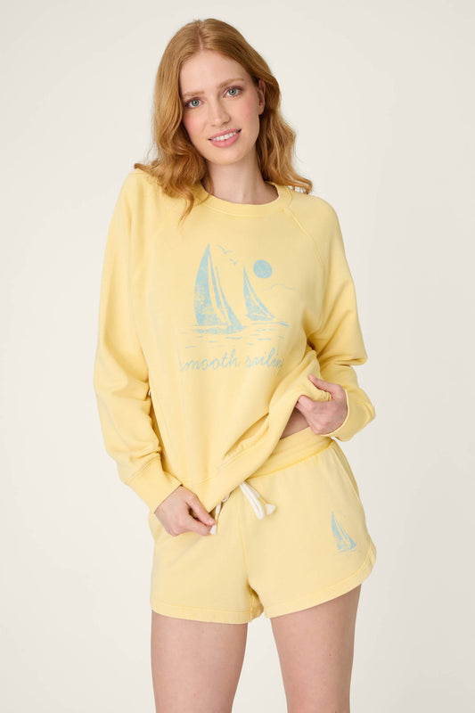 Meet Me By The Sea Smooth Sailing Graphic Print Sweater - SUNSHINE