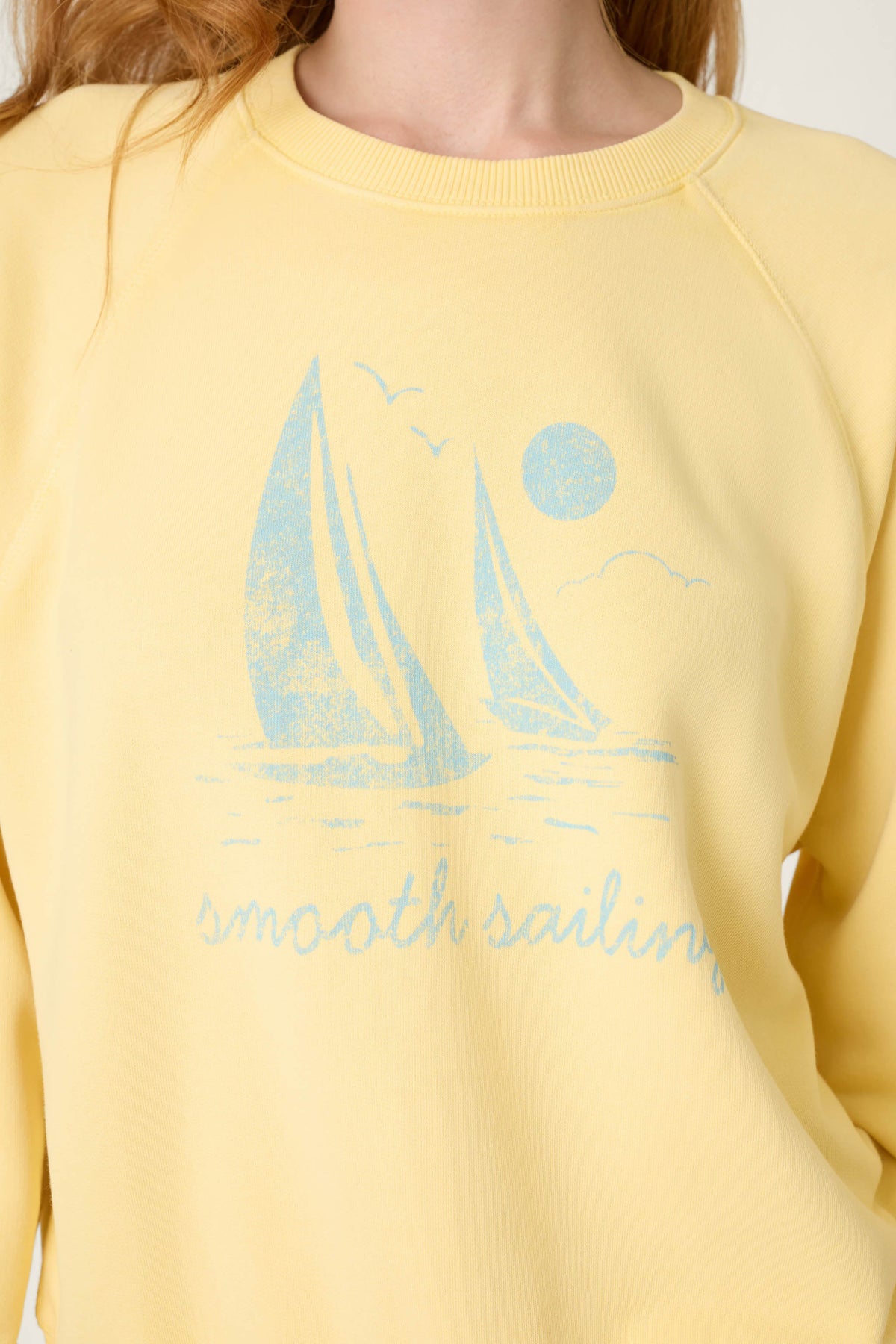 Meet Me By The Sea Smooth Sailing Graphic Print Sweater - SUNSHINE