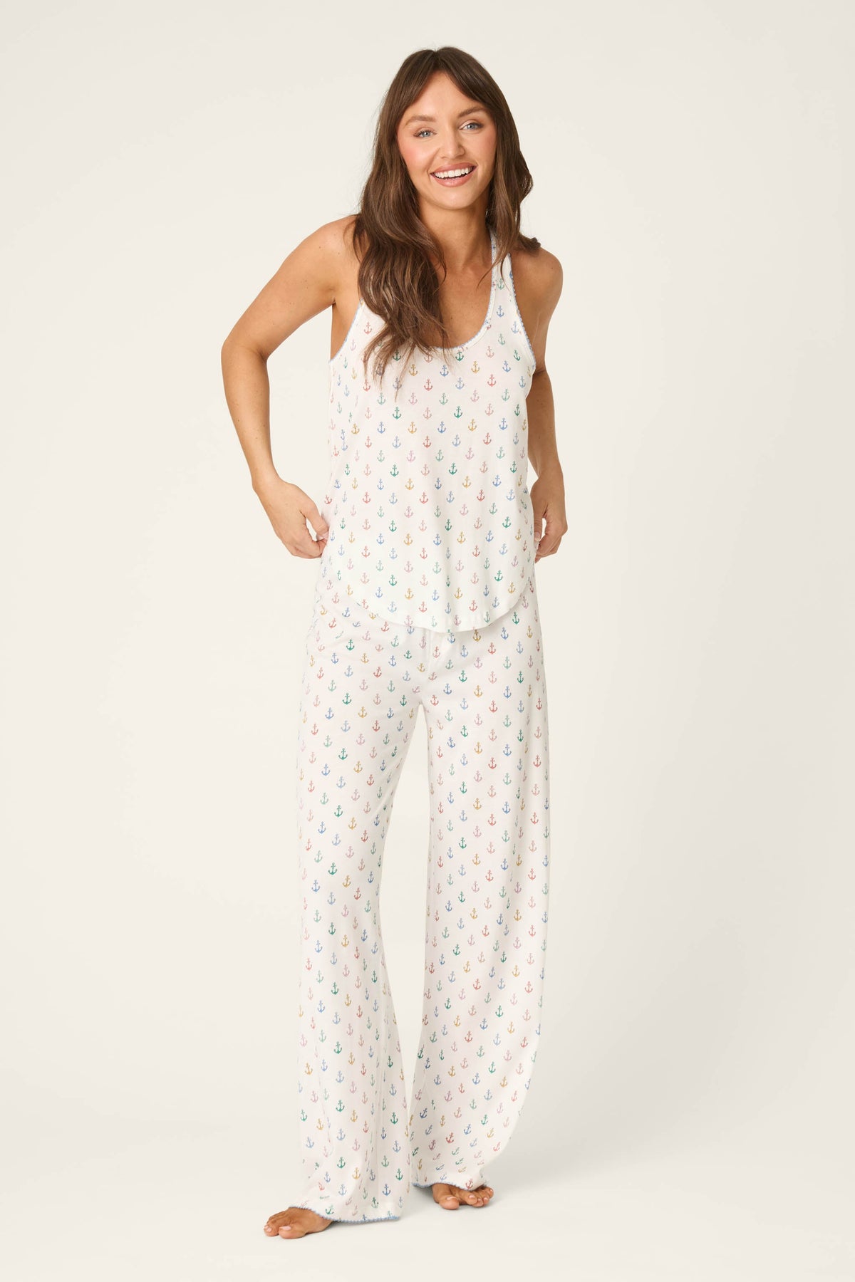Meet Me By The Sea Anchors Aweigh Long PJ Set - IVORY