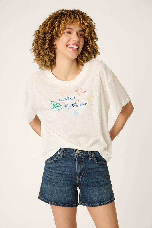 Meet Me By The Sea Graphic Print T-Shirt - IVORY