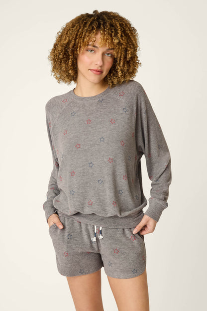 Red, White, & Woof Star Print Long Sleeve Top - DARK H GREY