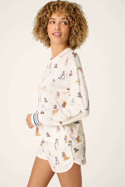 Red, White, & Woof Patriotic Pups Long Sleeve Top - IVORY