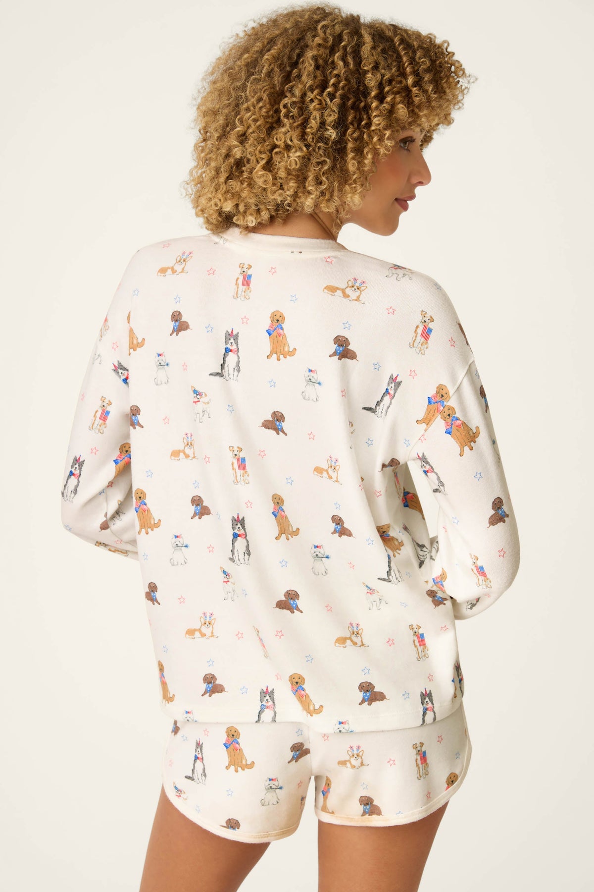 Red, White, & Woof Patriotic Pups Long Sleeve Top - IVORY