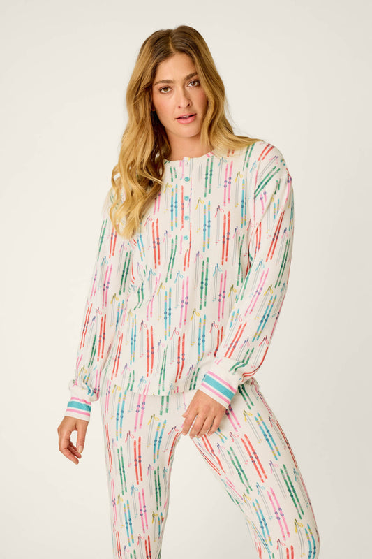 Après All Day Ski Print Long Sleeve Henley Top - IVORY