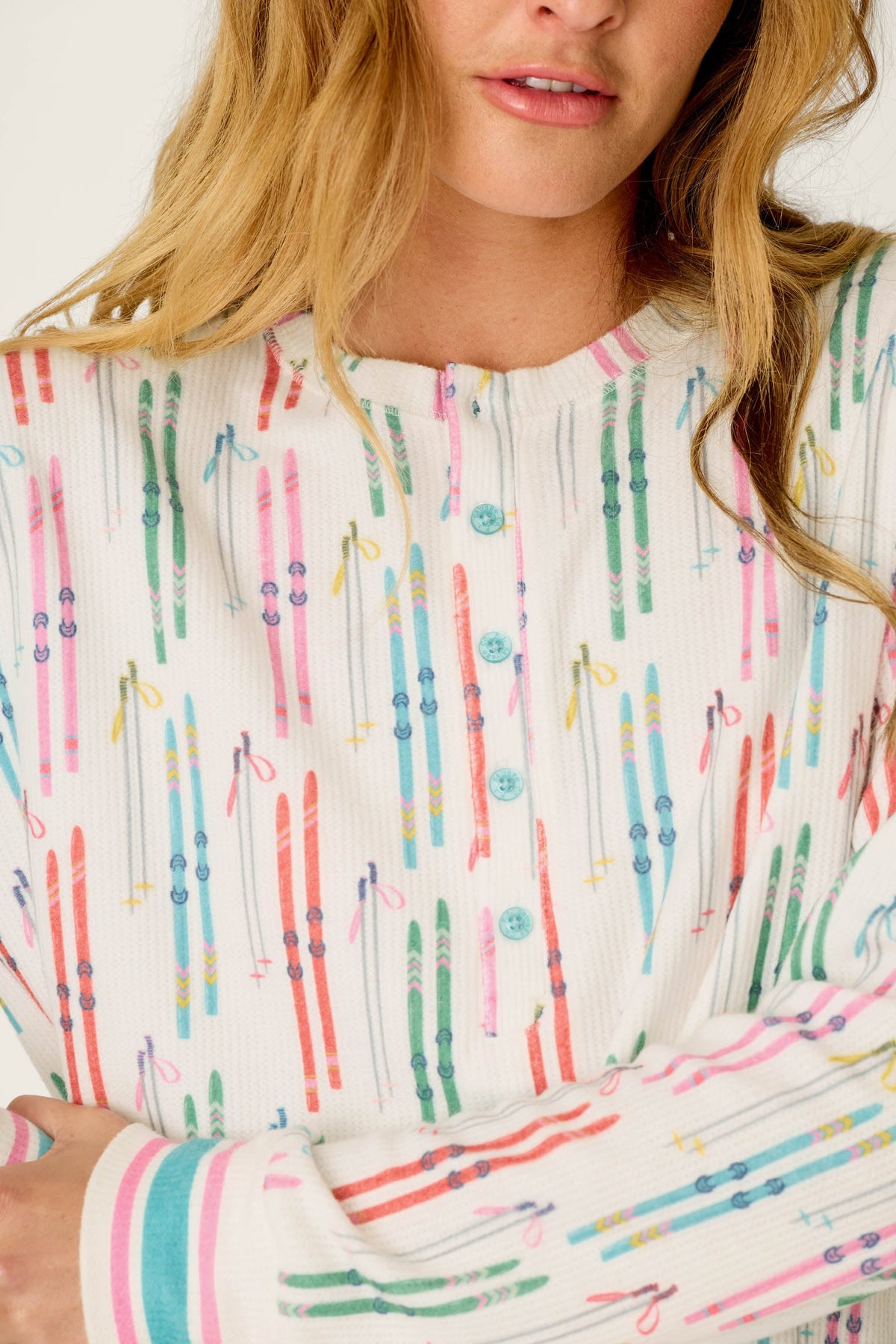 Après All Day Ski Print Long Sleeve Henley Top - IVORY