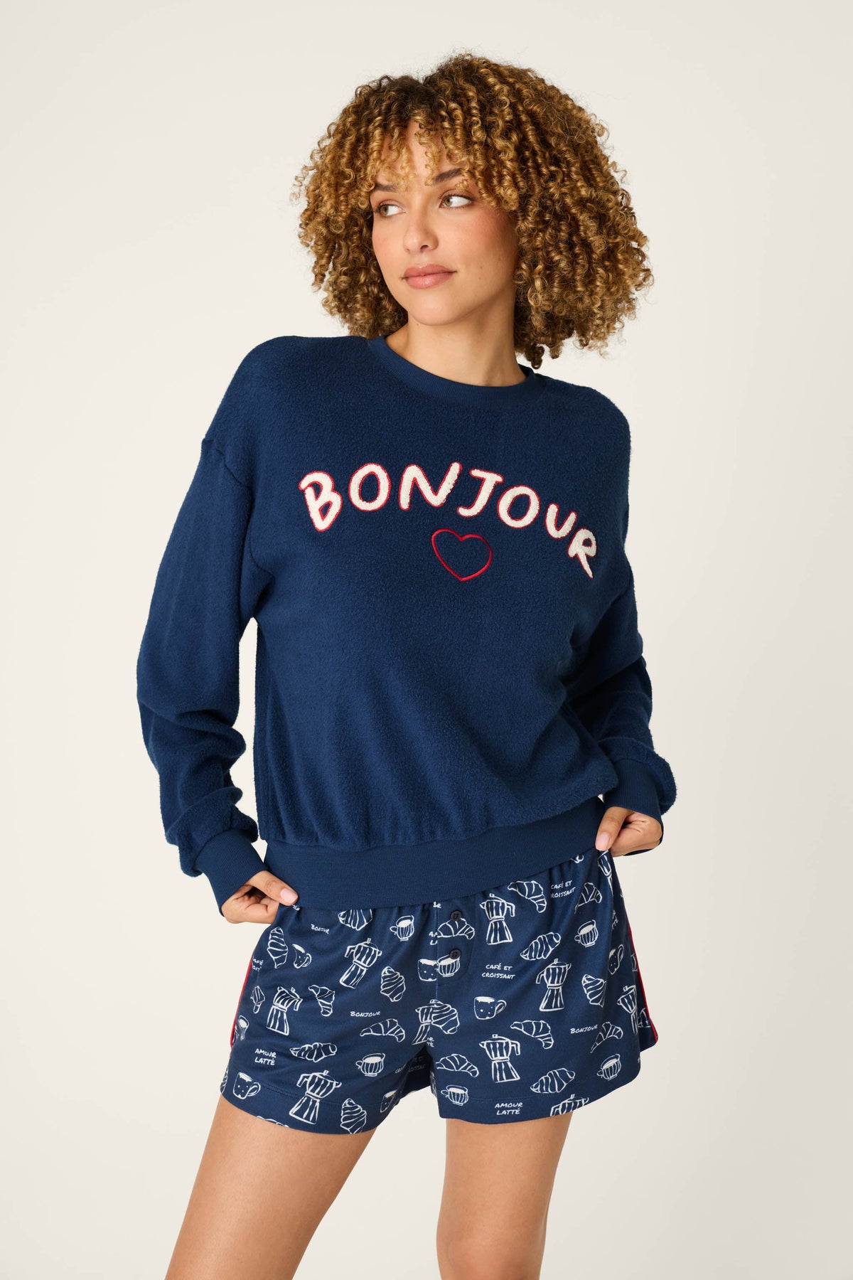 Bonjour Babe Boucle Bonjour Sweater - DEEP NAVY