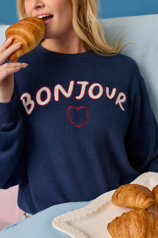Bonjour Babe Boucle Bonjour Sweater - DEEP NAVY