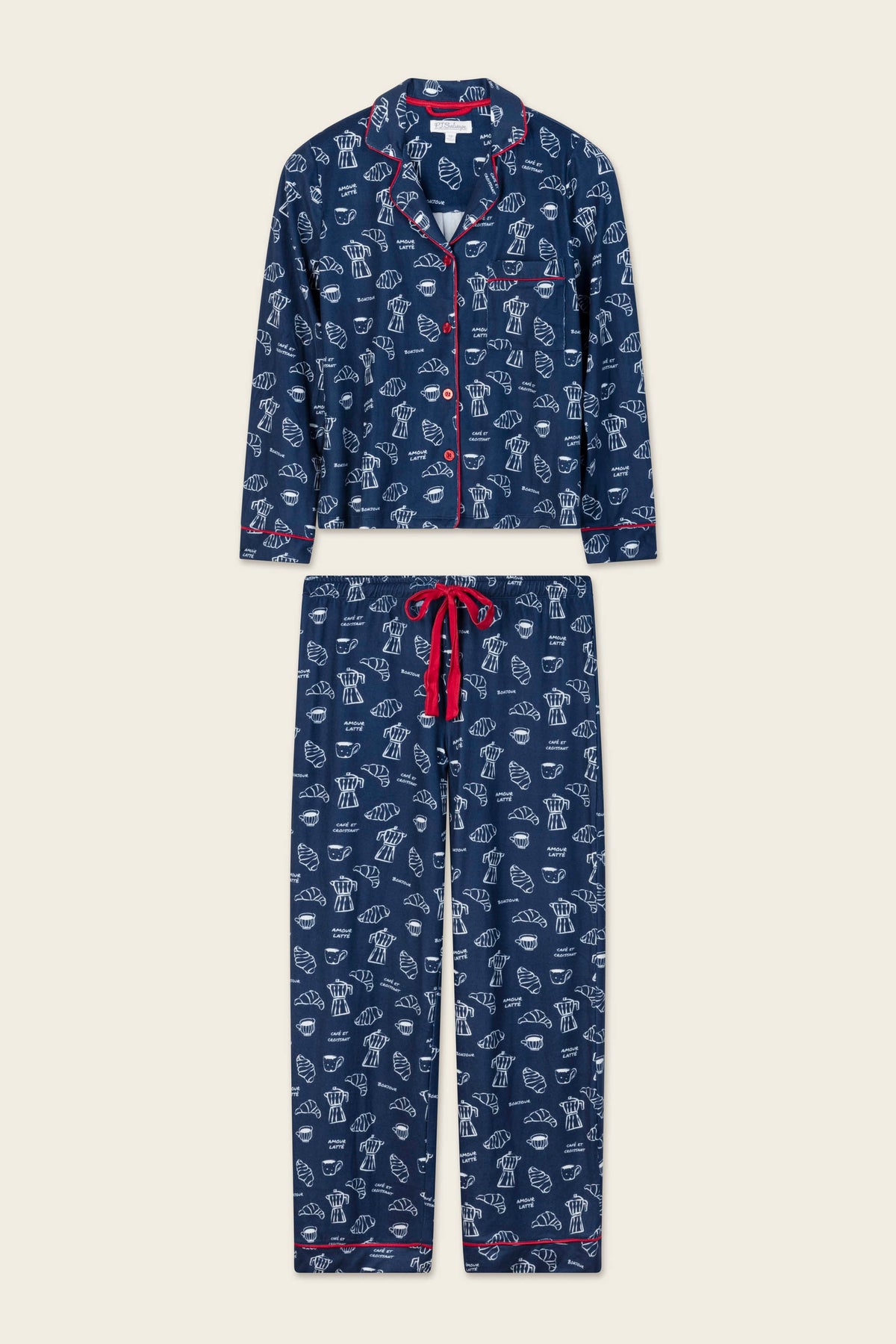 Bonjour Babe French Breakfast Print Long Sleeve PJ Set - DEEP NAVY