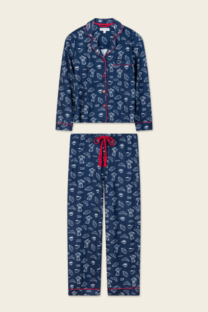 Bonjour Babe French Breakfast Print Long Sleeve PJ Set - DEEP NAVY