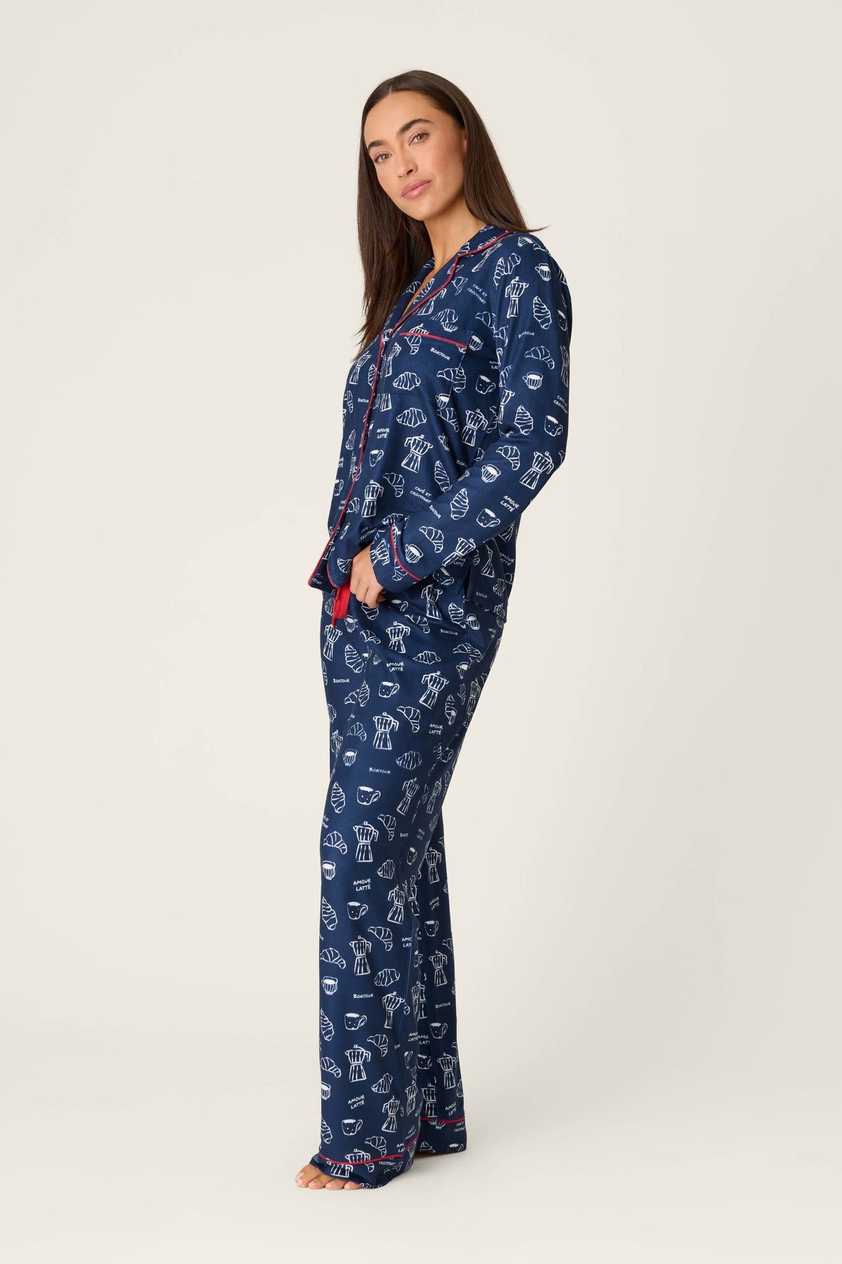 Bonjour Babe French Breakfast Print Long Sleeve PJ Set - DEEP NAVY