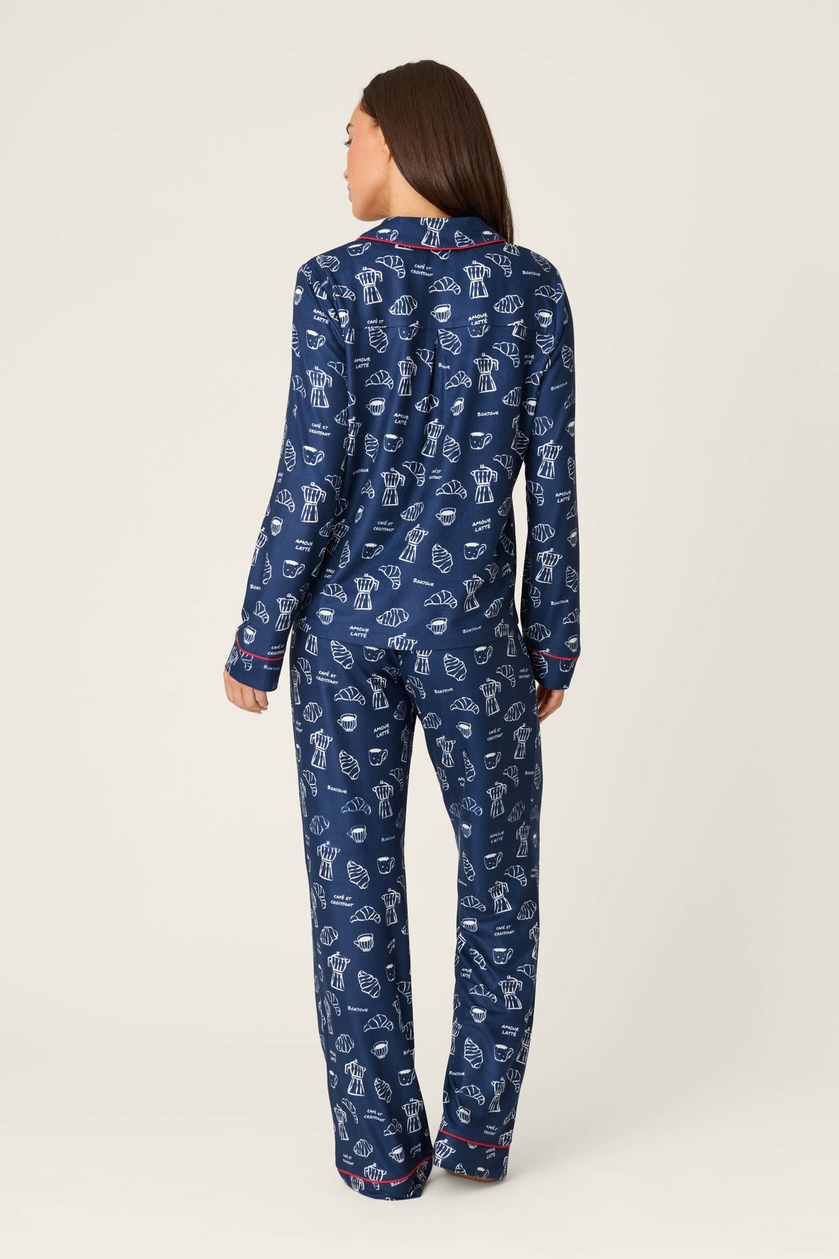 Bonjour Babe French Breakfast Print Long Sleeve PJ Set - DEEP NAVY
