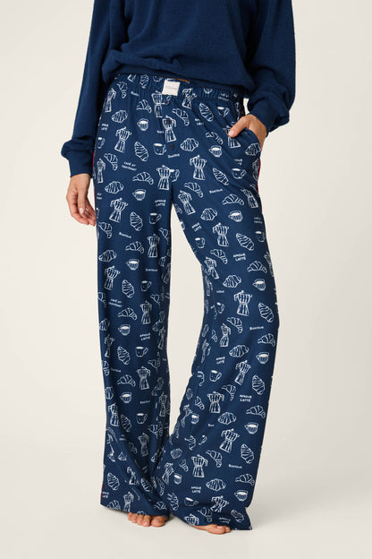 Bonjour Babe French Breakfast Print Pajama Pants - DEEP NAVY